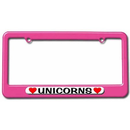 Unicorns Love with Hearts License Plate Tag Frame, Multiple Colors