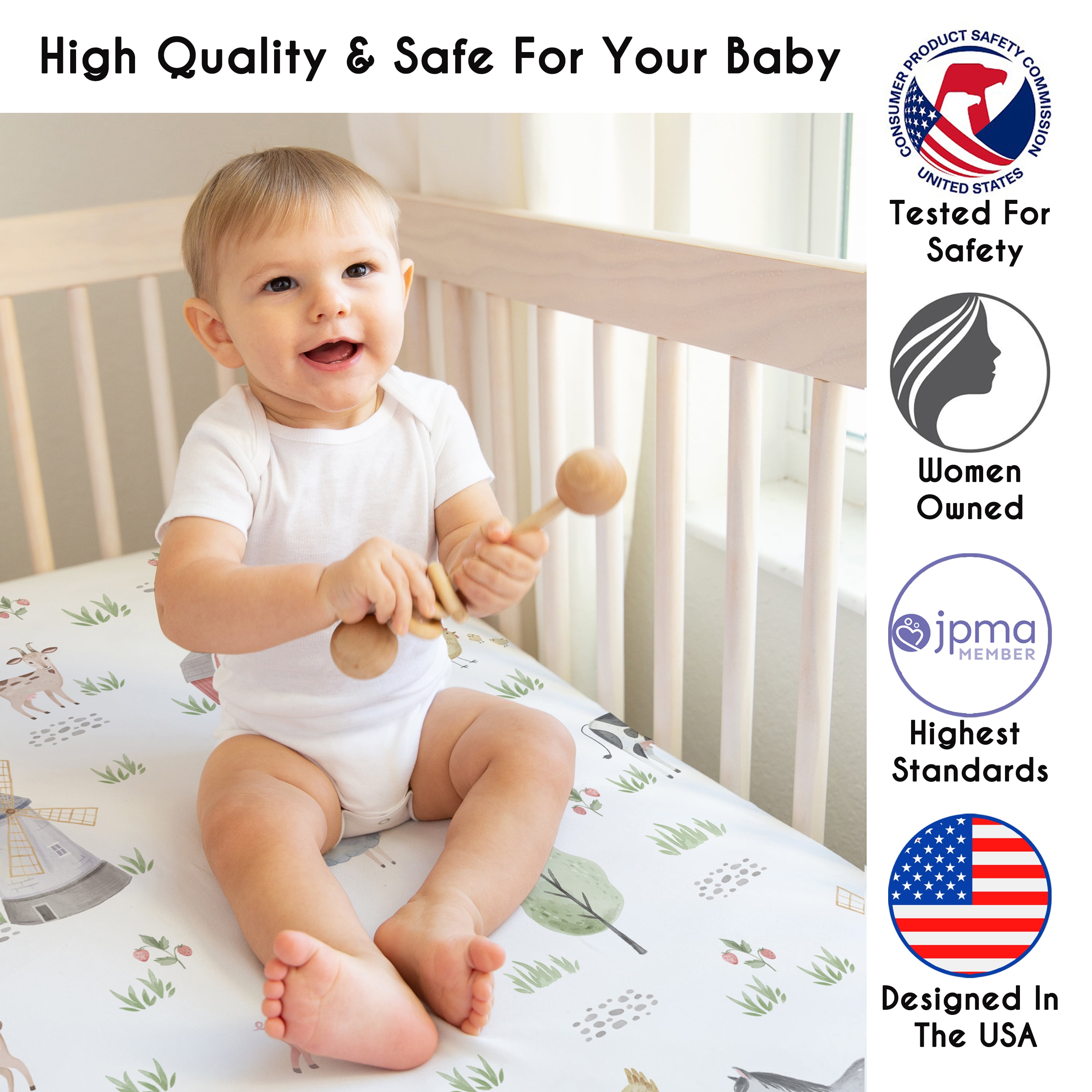 Sweet Jojo Designs Farm Animals Boy, Girl, Unisex/Gender Neutral Fitted Crib Sheets Set 3 Piece