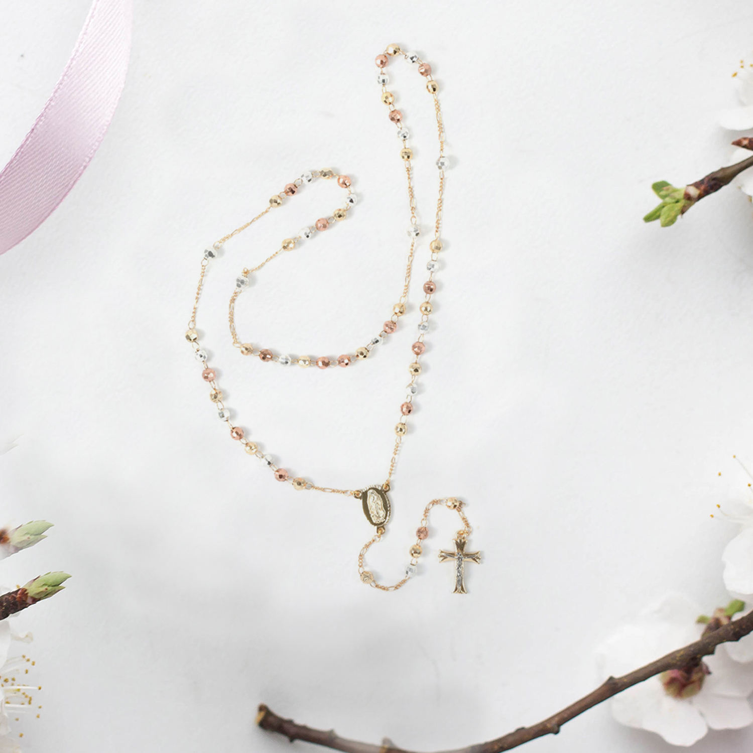 Hadara Christian rose quartz & moonstone rosary style cross necklace –  B.BéNI® Christian & Jewish Jewelry
