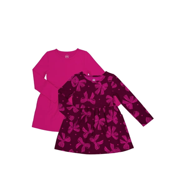 Wonder Nation Girls Play Dress with Long Sleeves, 2-Pack, Sizes 4-18 & Plus