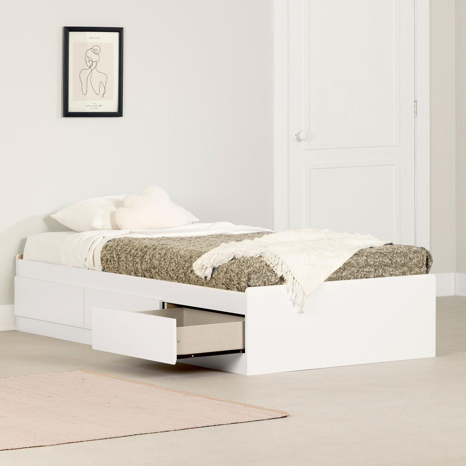 South Shore Gramercy Twin Mates Bed with 3 Drawers, in Pure White