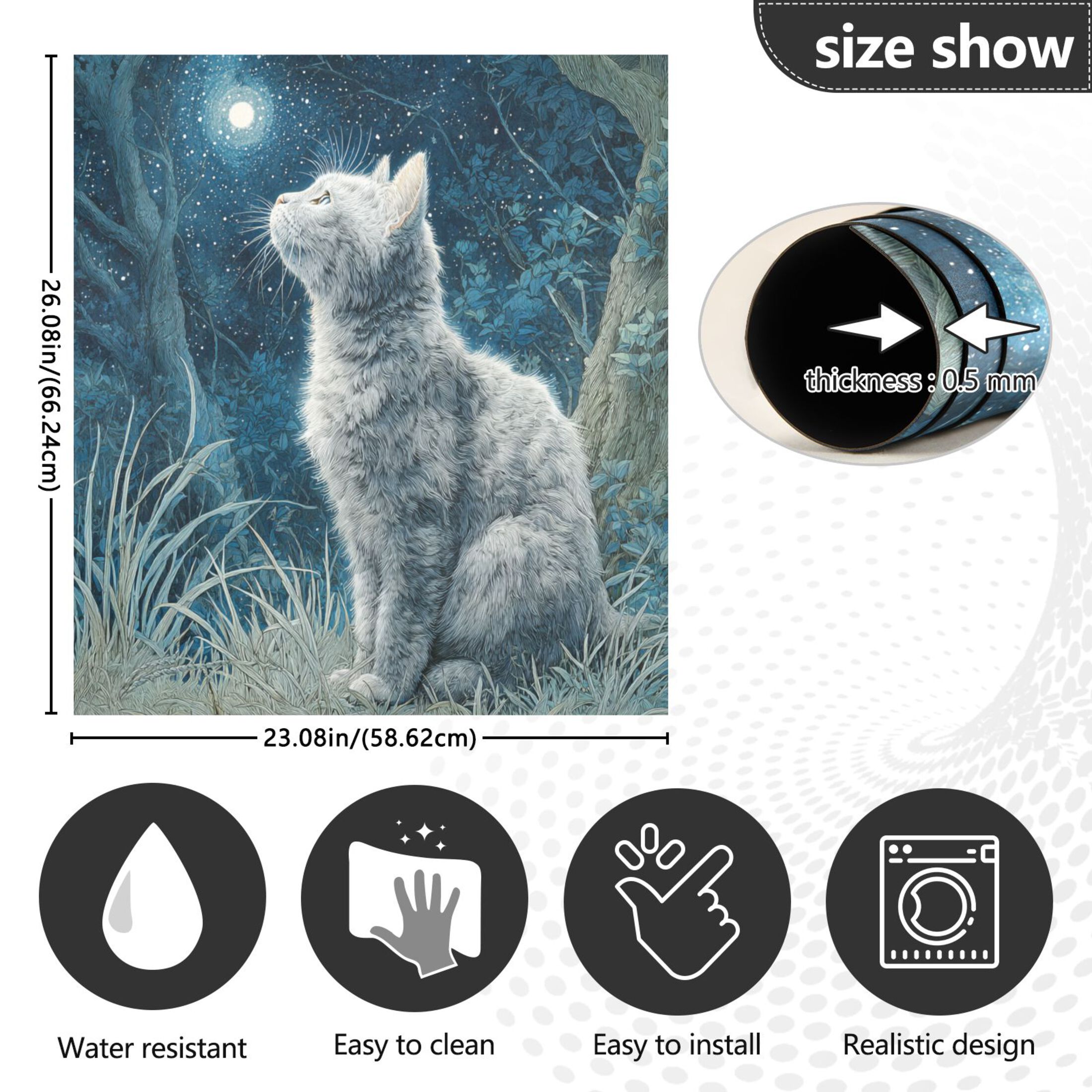 Dishwasher Magnetic Refrigerator Magnet Cover Sticker Home Decorative 23"x26" Silver Cat