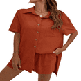 thumbnail image 3 of LYMAYTER Women's Summer 2 Piece Breathable Button-Up Shirt & Functional Pocket Shorts Tracksuit Outfit, 3 of 8