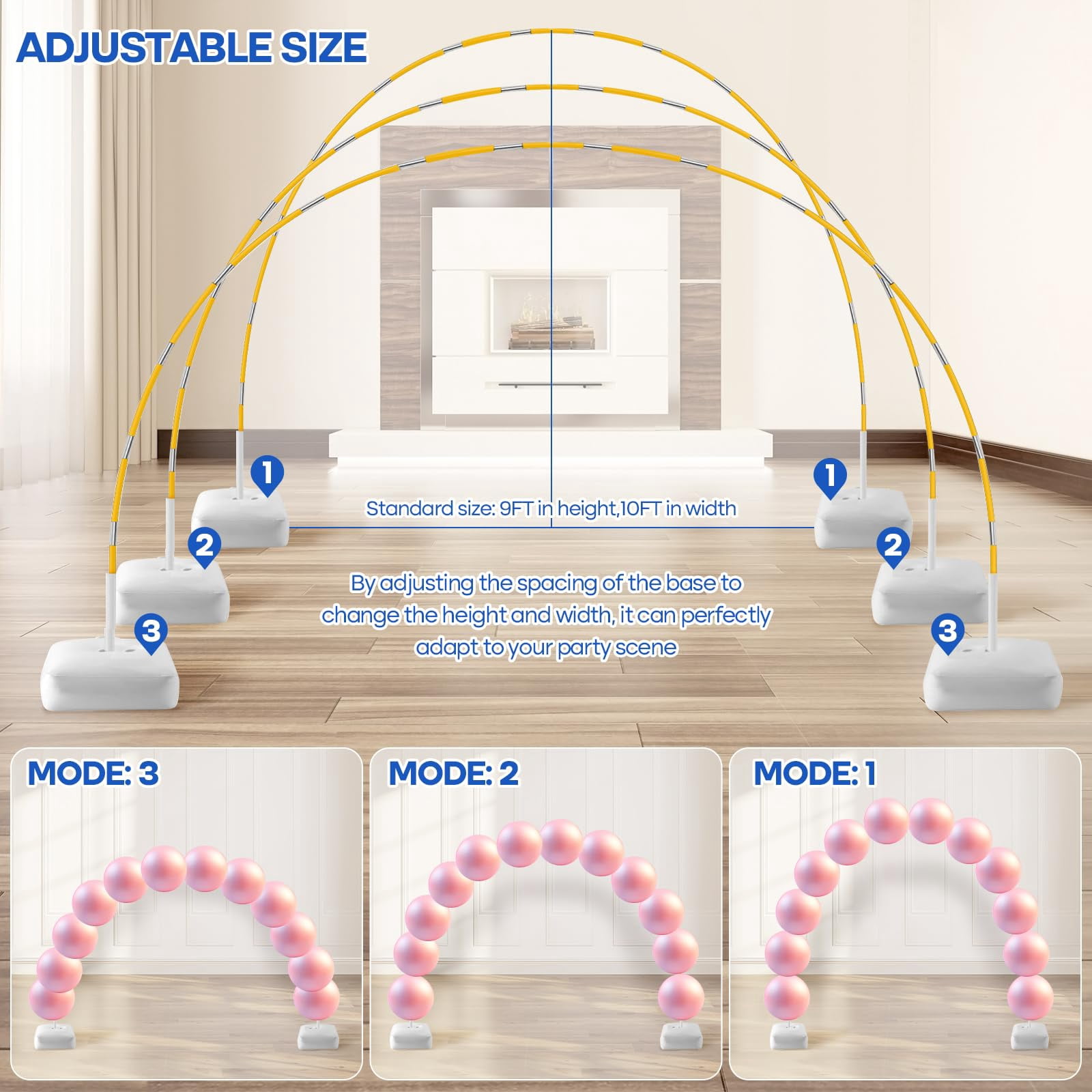 Golden Balloon Arch Kit Adjustable 10ft Wide 9ft Tall Stand for Party Decorations