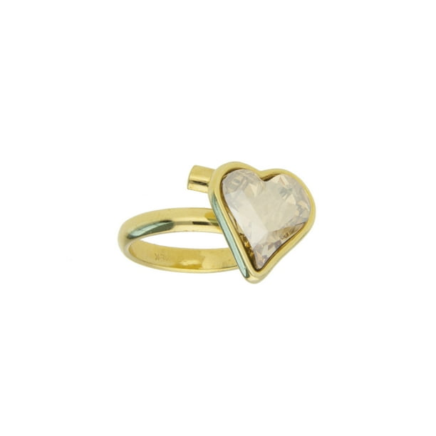 Anillo para Mujer con Cristal Fino Swarovski en forma de Corazon, Bañado en Oro 14k, Anillo Elegante y Brillante-Aretes de Mujer de Moda, Joyería para Mujer de Moda, Regalo especial Ortiz Espinosa Temporada