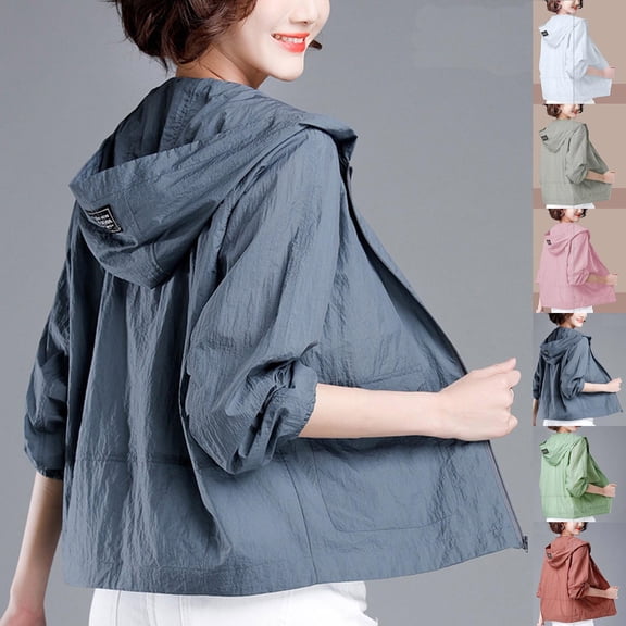 Oksale Zip Up Jackets for Women Sun Protection Long Sleeve Athletic Workout Jacket with Hood Casual Cozy Plus Size Lightweight Jackets with Pockets Gray M