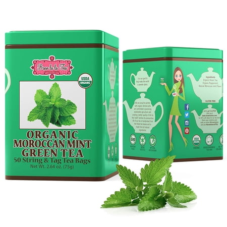 (3 Pack) Brew La La Organic Green Tea - Moroccan Mint Flavor - 50 Double Chambered Tea Bags