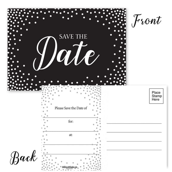 Save The Date Postcards -White Dot Border- Set of 40 Postcards - 4x6 Inexpensive