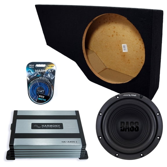 Harmony Audio Alpine fits 02-09 GMC Envoy W12S4 Single 12" Subwoofer 250W Sealed Sub Box | HA-A400.1 Amplifier, 8GA Amp Kit