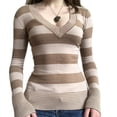 thumbnail image 7 of Women Long Sleeve Sweater Knit Pullover Shirts Casual Sweater Female Peach-heart Neck Striped Fashion Tops, 7 of 7