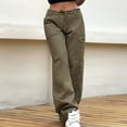 thumbnail image 2 of XFLWAM Women Cargo Pants Pure Color Women Denim Pants Multi-pockets Retro Casual Work Pants Trousers Streetwear Khaki L, 2 of 9