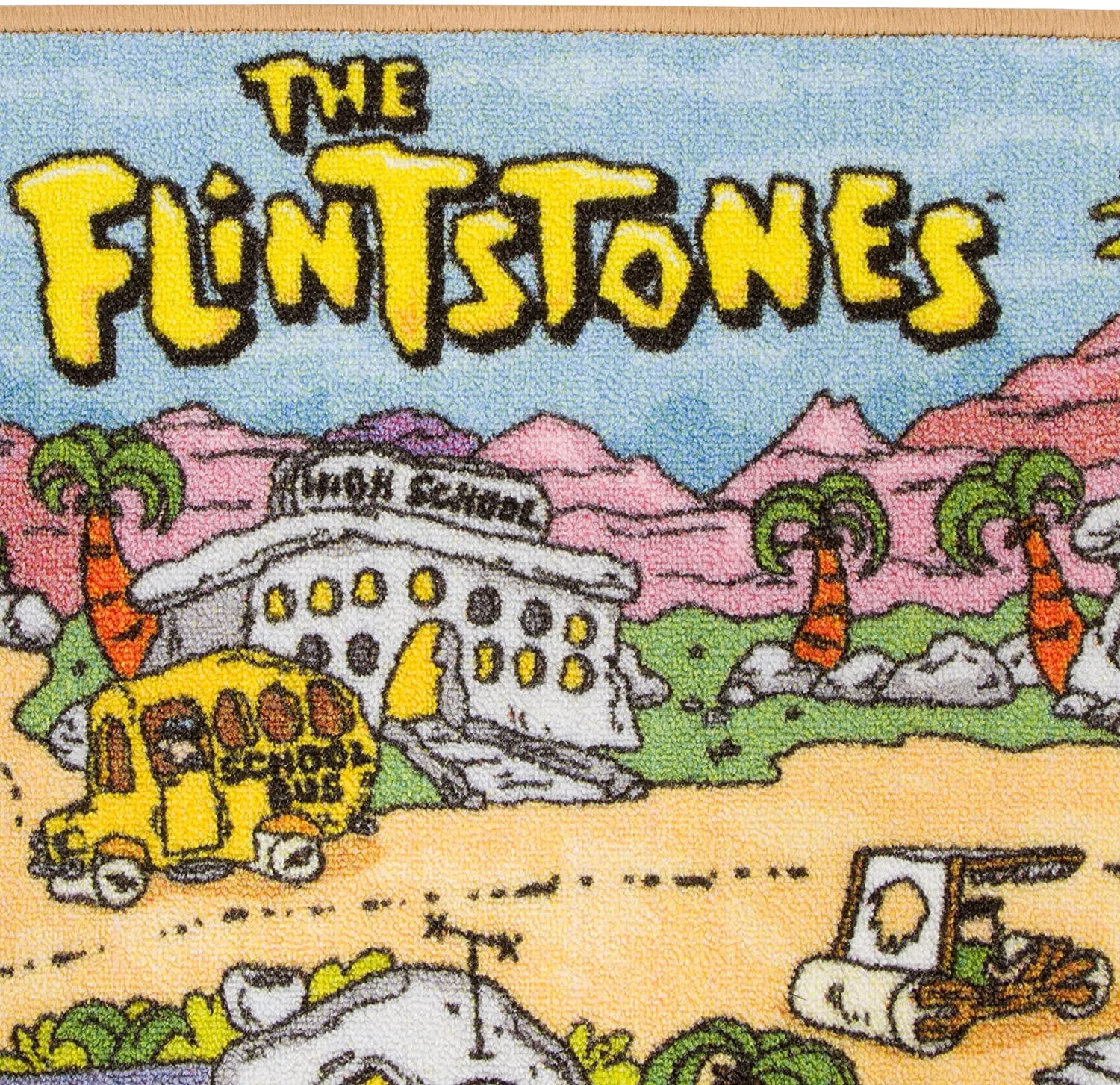 KC Cubs | Flintstones Bedrock Road Map Educational Learning & Game Area Rug Carpet for Kids and Children Bedrooms and Playroom