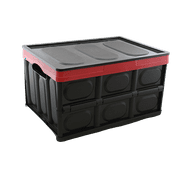 Dependable Industries Inc. Essentials Collapsible Storage Box Foldable Utility Bin with Lid 100's of Uses for Home Storage Office Auto Trunk Organization - Black with Red