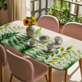 thumbnail image 3 of Spring Leaves Table Cloths for 3 Foot Rectangle Tables, Pastoral Garden Botanical Rustic Burlap Patio Waterproof Elastic Fitted Tablecloths, Washable Rectangular Table Cover for Camping, 3 of 8
