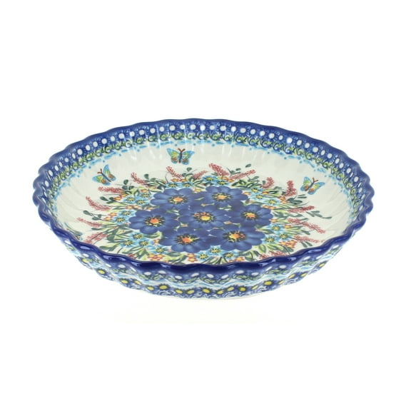 Blue Rose Polish Pottery Garden of Blue Pie Plate
