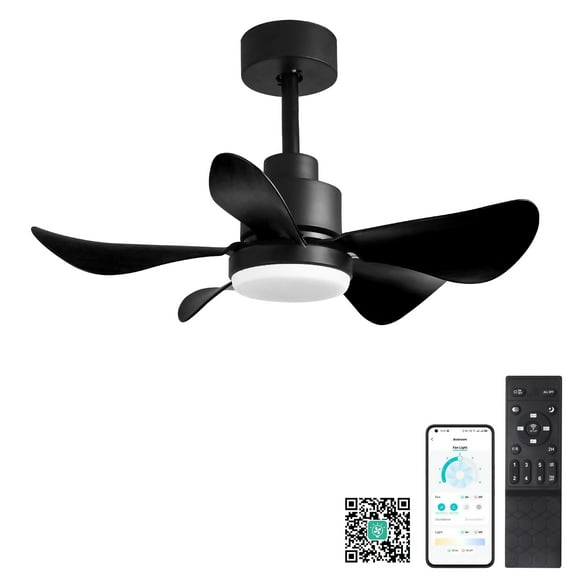 Noaman 28 inch Ceiling Fan with Light, Remote & APP Control, Low Profile Flush Mount, 5 Blades, 6 Speeds, 3 Color Dimmable LED, Reversible Motor for Bedroom Kitchen, Black