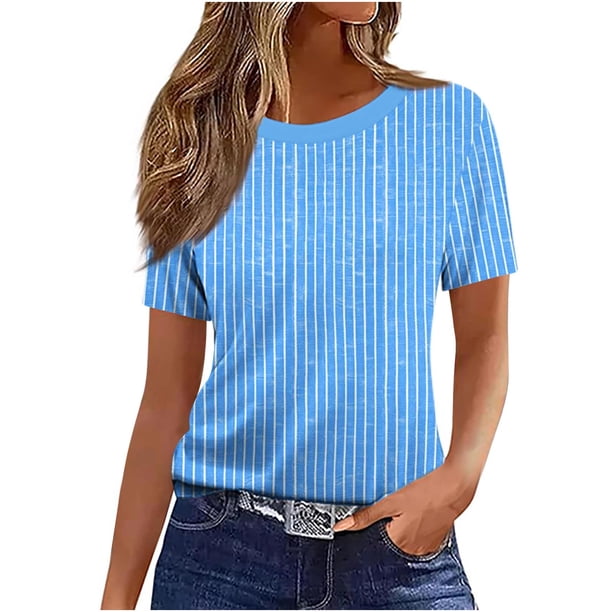 Camiseta de Manga Corta de Verano para Mujeres Delgada Moda Casual Impresa No Estructurada Cuello Redondo Mujer Manga Corta Tops Casual