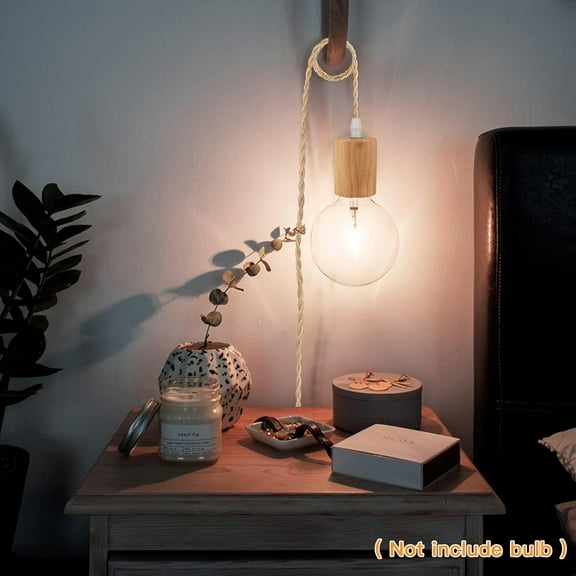 TRA-15FT Wood Pendant Light Cord Kit, Swag Hanging Lamp Kit with Plug in & Switch, Hanging Lights DIY Farmhouse Industrial E26 Socket Pendant Light Fixtures Vintage 15' Twisted Cloth Covered Wire