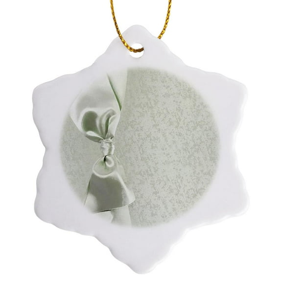 3drose, Pale Green Bow on Flowers, 3 inch Snowflake Porcelain Ornament