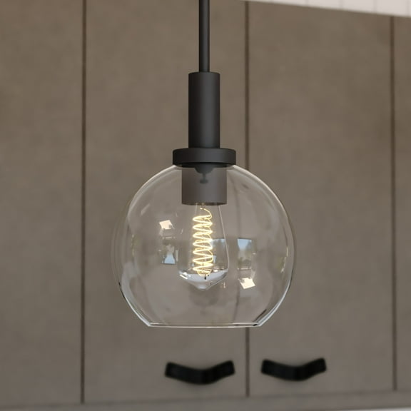 Marshall LED Compatible Matte Black Transitional Mini Pendant Ceiling Light Clear Glass Globe