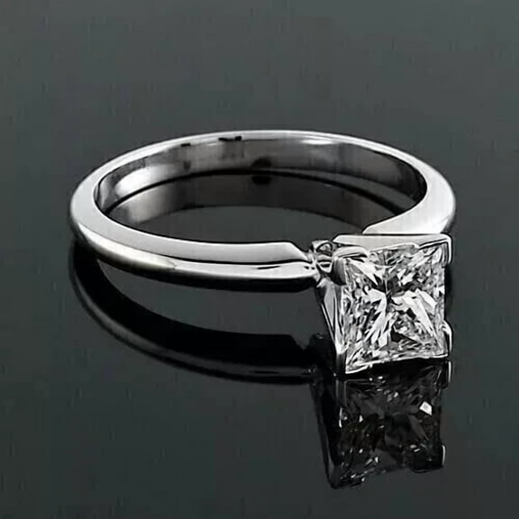 2Ct Princess Cut Lab-Created Diamond Women Solitaire Ring 14k White Gold Plated Silver