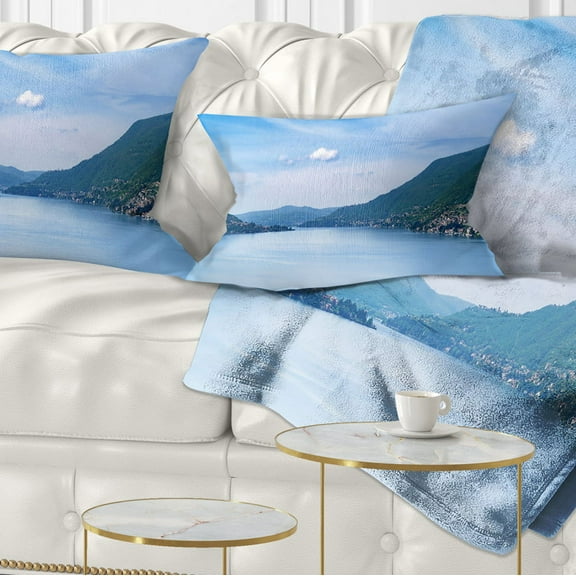 Designart Blue Como Lake Landscape - Photography Throw Pillow - 12x20