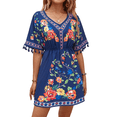 thumbnail image 2 of Vestido de Fiesta Bordado para Mujer, Talla Grande, Corta, Estilo Bohemio de Verano con Bolsillo. Azul XXL, 2 of 10