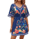 thumbnail image 2 of Vestido de Fiesta Bordado para Mujer, Talla Grande, Corta, Estilo Bohemio de Verano con Bolsillo. Azul XXL, 2 of 10