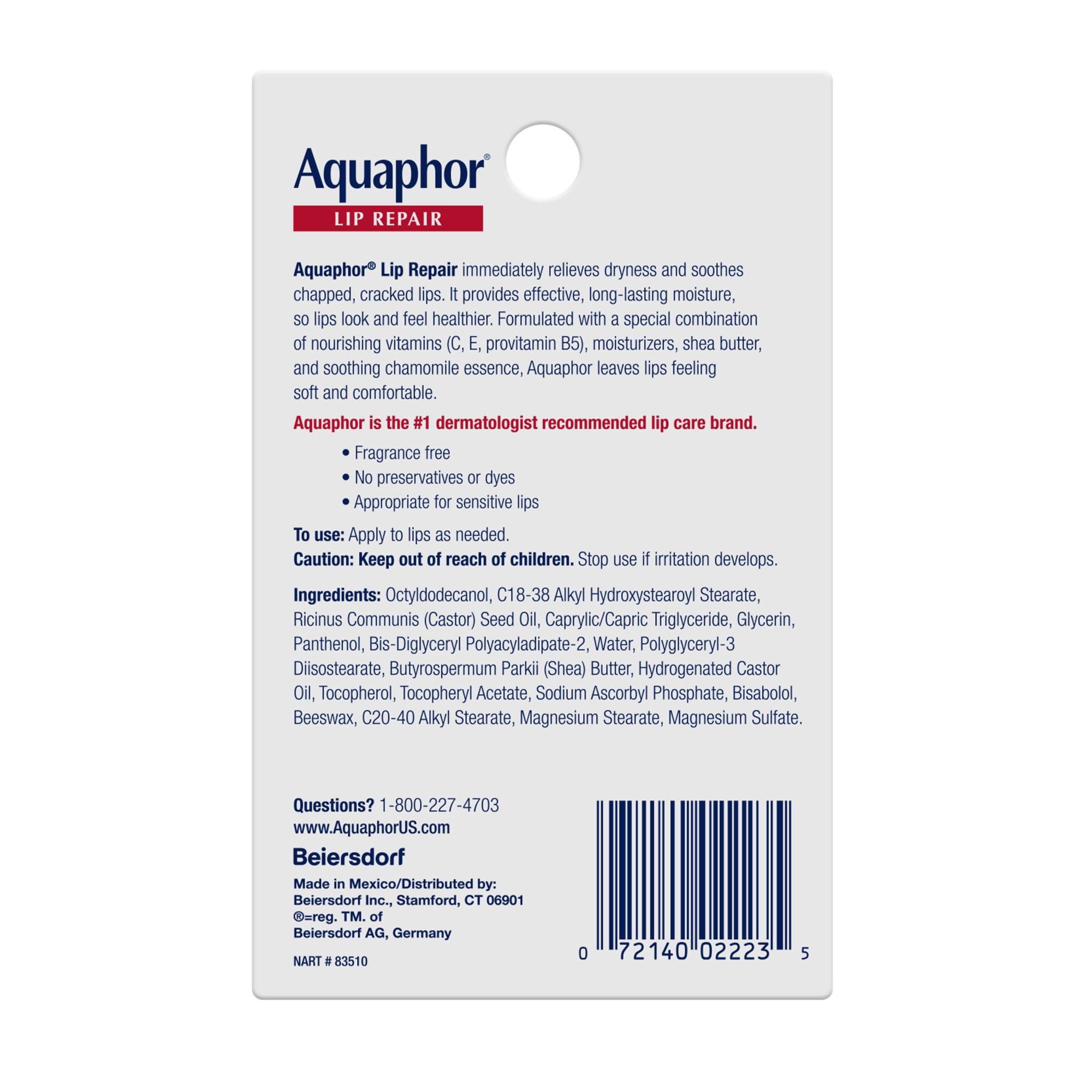 Aquaphor Lip Repair Ointment for Dry Chapped Lips, Lip Balm with Shea Butter, 0.35 fl oz, 2 Pack