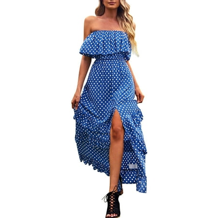 

Women S Summer Dresses 2023 Polka Dot One Shoulder Bra With Split Dress