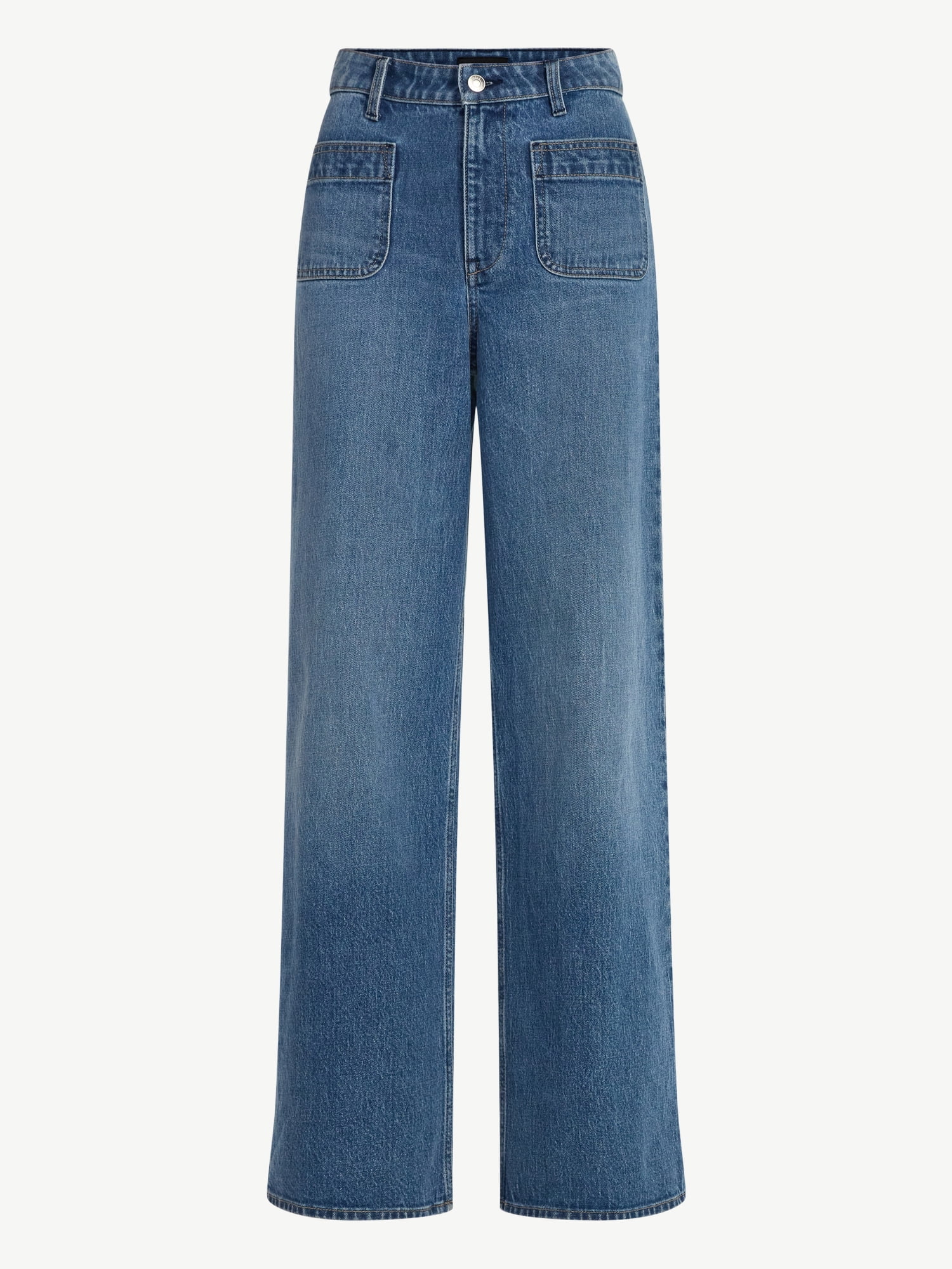 Free Assembly Women's and Women's Plus Wide Leg Jeans with Patch Pockets, 30", 32", and 34" Inseams, Sizes 0-26 Plus