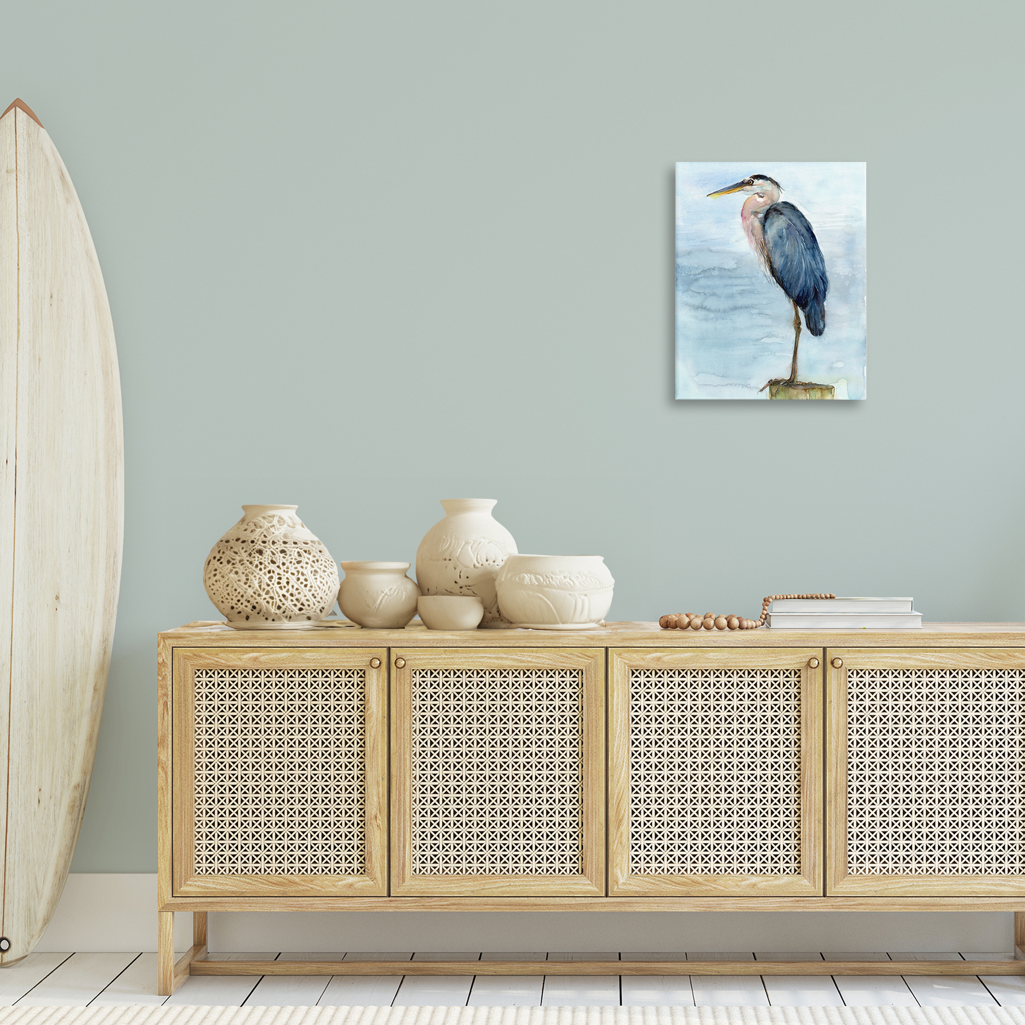 Stupell Industries Blue Heron's Perch Nautical & Beach Painting Wrapped Canvas Art Print Wall Art, 16 x 20