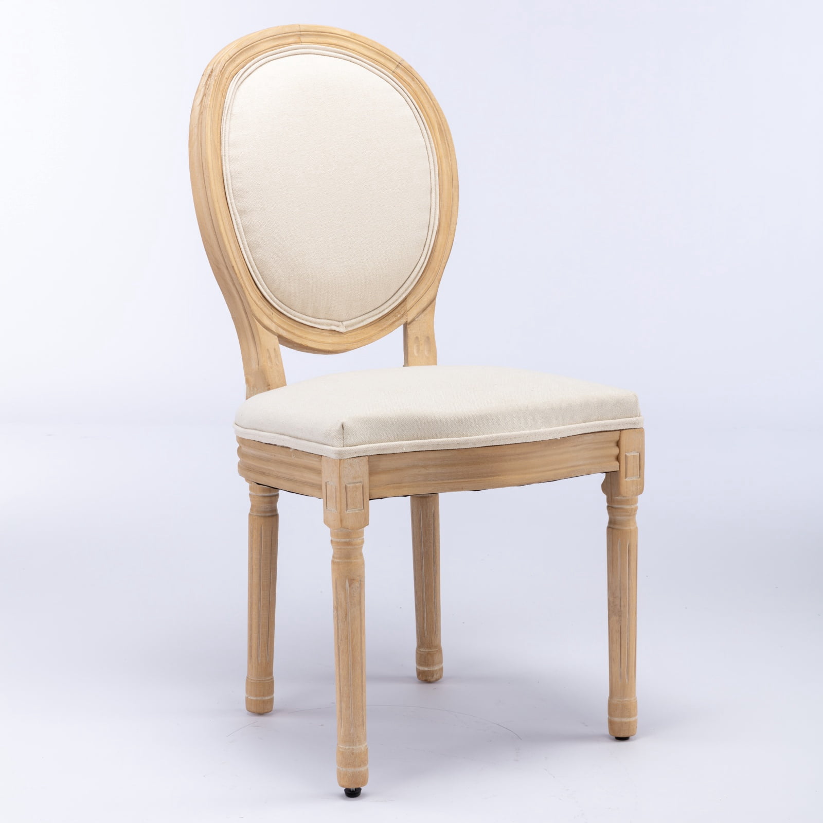 PORKISS Dining Chairs Modern Upholstered Set of 2, French Style Solid Wood Dining Side Chairs, Linen Fabric Dining Chair with Nailhead Trim, Beige B