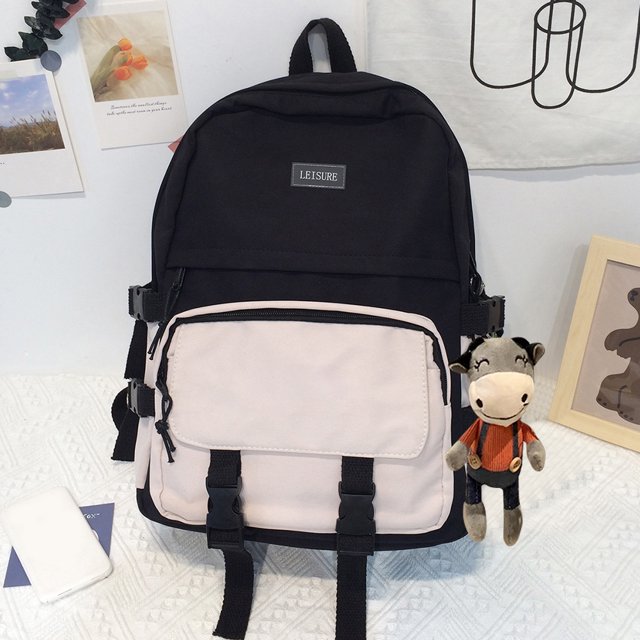 Mochila de campus para mujer con correa ajustable para viajes de ocio al aire libre (negro)