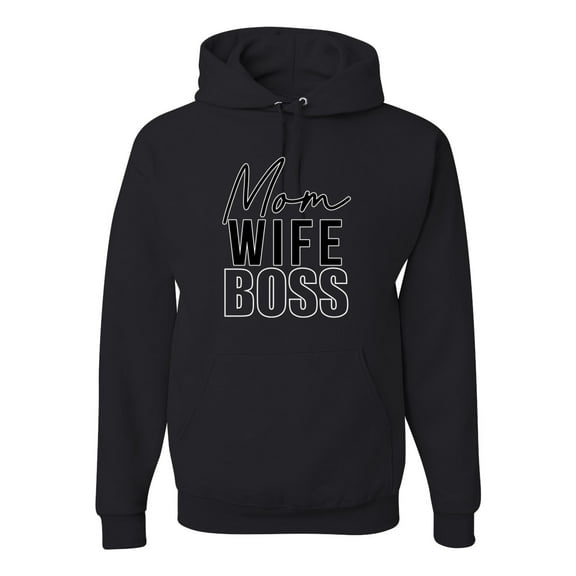 Wild Bobby, Mom Wife Boss Mother's Day Unisex Hoodie Sweatshirt, Black, Small