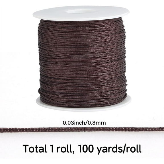 100 Yards/91M Brown Nylon Cord Jewelry Stringing Thread 0.8mm Satin Rattail Macrame Trim Knitting Sewing Rope String with Spool for Jewelry Making Friendship Bracelets Necklaces DIY Craft
