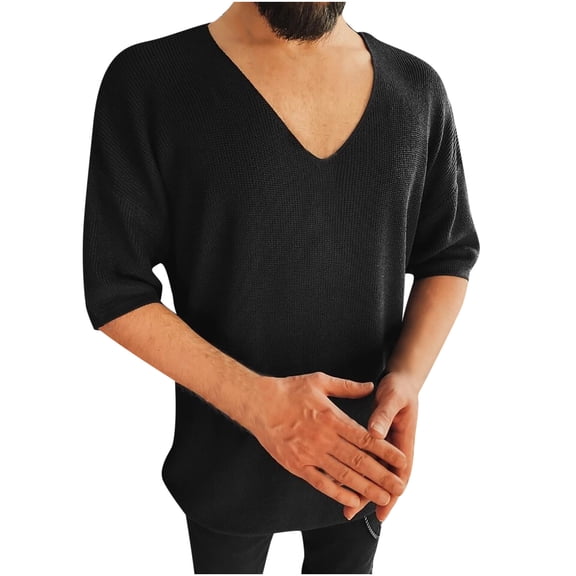 ZVNAΖH Men's V Neck Short Sleeve Knit T-shirts Summer Casual Solid Pullover Tops Comfy Loose Daily Go Out Wear