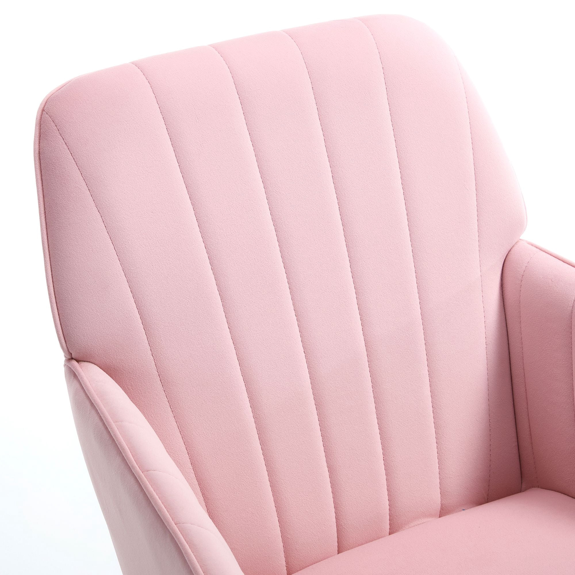 Velvet Adjustable Office Chair - Baby Pink Ergonomic Swivel Chair with Memory Foam Cushion & Lumbar Support - Ideal for Home Office & Bedroom Seating