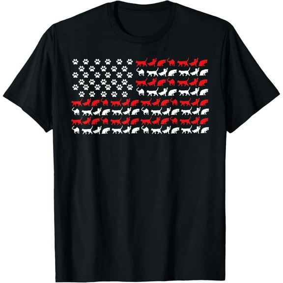 t-shirt Cat American Flag USA Paws Patriotic T-Shirt mens,black,women,funny,journey,Crew Neck, Short Sleeve,printing