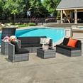 thumbnail image 1 of Costway 8 PCS Wicker Sofa Rattan Furniture Set  Patio Furniture w/ Storage Table Black, 1 of 10
