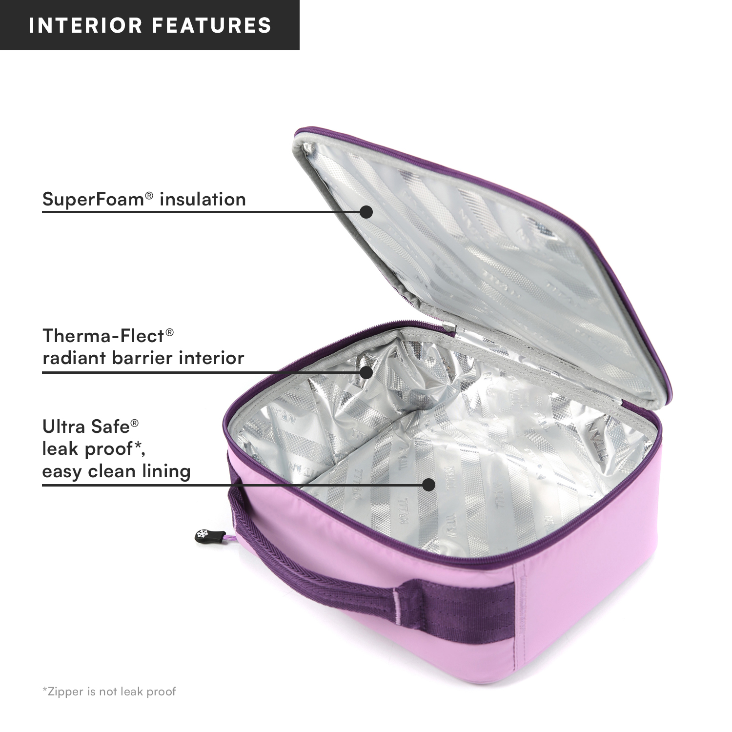 Titan by Arctic Zone Fridge Cold Horizontal Insulated Lunch Box with Reusable Ice Walls - Lavender