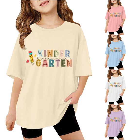 Toddler Girl's Short Sleeve Crew Neck Tops Casual Graphic Print Loose Fit Spring Summer Fall Top Tees Size 3-4T ,Beige