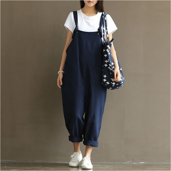 Womens Casual Loose Linen Pants Cotton Jumpsuit Strap Harem Trousers Overalls Womens Casual Loose Linen Pants Cotton Jumpsuit Strap Harem Trousers Overalls