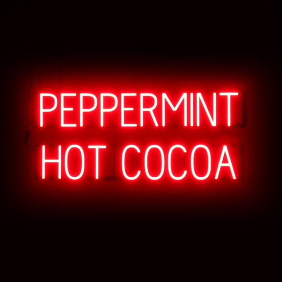 SpellBrite PEPPERMINT HOT COCOA LED Sign for Business. 35.8" x 15" Red PEPPERMINT HOT COCOA Sign Has Neon Sign Look With Energy Efficient LED Light Source. Visible from 500 Feet, 8 Animations.