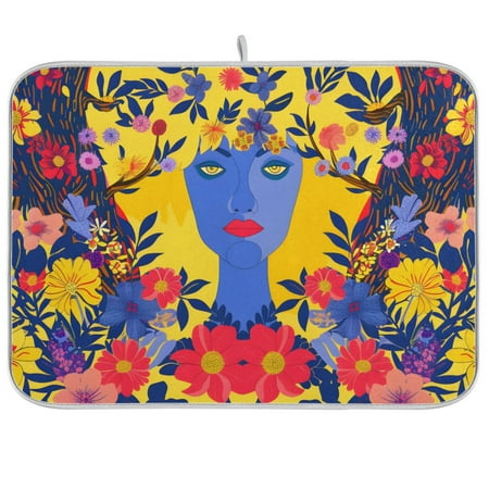 

Woman in Florals Trees Dish Drying Mat Absorption Pad Kitchen Drainer Counter Dinning Table 18 x 24