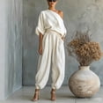thumbnail image 2 of Idoravan 2 piece sets for women going out Women Solid Color Sloping Shoulders Off-shoulder Tops Ankle Strap Pants Suit, 2 of 6