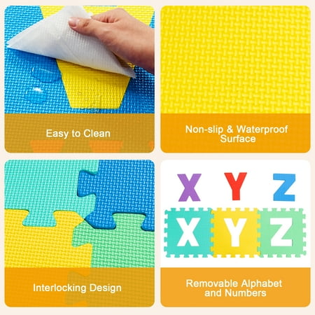 Costway Kids Foam Interlocking Puzzle Play Mat w/Alphabet & Numbers 72-Piece Set - Multi-Color