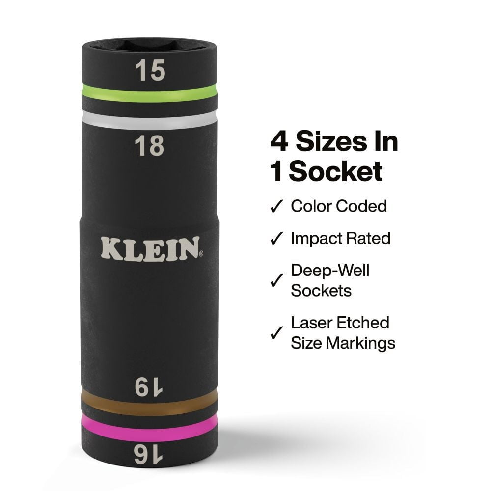 Klein Tools Knect Quad 4 Heavy Duty Impact Flip Socket Metric 2 Pieces