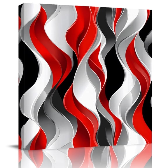 Wall Art Prints, Red Black Grey Framed Canvas Prints for Bedroom Living Room Bathroom Office, Moire Modern Artwork Abstract Gallery Wrap Wall Art Poster for Gifts Home Decor 12"x12"