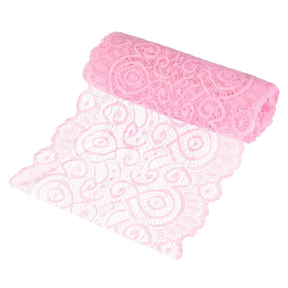 Uxcell 5 Yard 7.1 inch Wide Elastic Lace Fabric Ribbon Stretchy Trim for DIY Handicrafts Pink